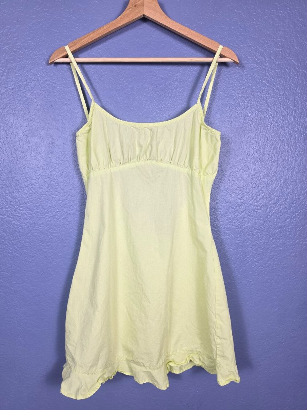 Nasty Gal Pastel Lime Yellow Cotton Open Back Ruffle Mini Dress Cami US 4